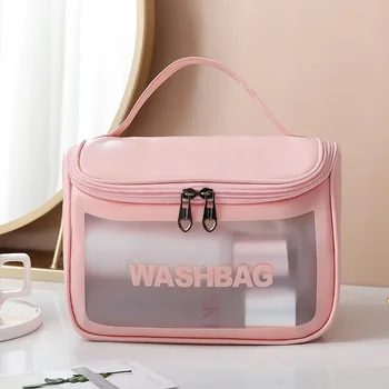 Новая полупрозрачная косметичка из ПВХ сумка для мытья посуды Портативная сумка для хранения большой емкости переносная сумка-раскладушка из искусственной кожи