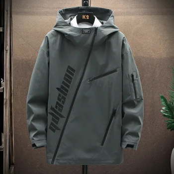 Мужская весенне-осенняя уличная одежда 2023 года, тонкие куртки с капюшоном в стиле хип-хоп, Короткая ветровка на молнии, пальто, повседневная верхняя одежда в стиле харадзюку, бомбер