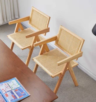 [Срочная распродажа] Набор из 2 искусственных ротанговых кресел, обеденного стула из каучукового дерева, стульев для гостиной, натуральных [US-W]