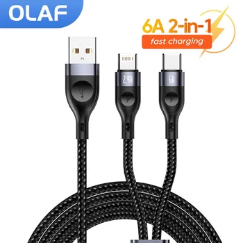 Olaf 6A USB C Кабель Lightning Кабель Быстрой Зарядки Шнур Передачи Данных Зарядное Устройство USB Кабель Для iphone Samsung Xiaomi Huawei USB Type C Кабель