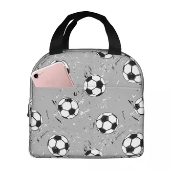Серая футбольная многоразовая переносная сумка для ланча, сумка-холодильник с цветочной изоляцией, сумка-тоут для пикника в офисе для девочек и мальчиков из колледжа на открытом воздухе