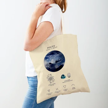 Женские сумки для покупок, камень Созвездия, Символ Зодиака, Планета, сумка, складная тканевая сумка для покупок, холщовая сумка в стиле харадзюку