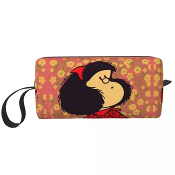 Милая сумка для туалетных принадлежностей Mafalda и Flowers, Женская Косметичка с героями мультфильмов Quino Kawaii, Органайзер для макияжа, Набор для хранения косметики
