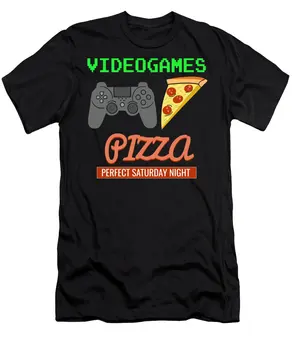 Видеоигры и пицца субботним вечером, компьютерные игры, подарочная футболка для игроков в электронные игры
