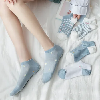 Носки для девочек, 5 пар / лот, весенне-летние хлопковые носки для девочек в сетку, Милые синие носки для девочек, аксессуары для одежды