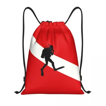Сумки на шнурке с флагом аквалангиста, Мужские и женские складные спортивные сумки для спортзала, рюкзаки для хранения покупок для дайвинга
