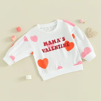 Свитшоты на День Святого Валентина для малышей, пуловер с длинным рукавом и буквенным принтом в виде сердца, детские топы Оверсайз
