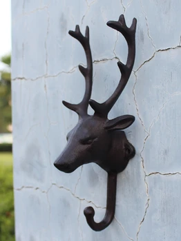 Деревенский Декоративный Подвесной Чугунный настенный крючок в виде головы оленя для ключей