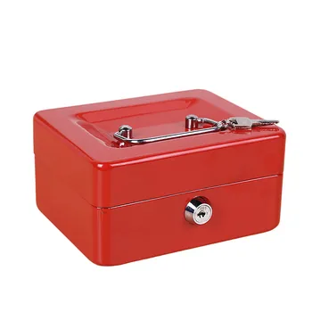 Металлический сейф с замком-ключом, прочный ящик для хранения с запирающейся крышкой для мелких денежных чеков.
