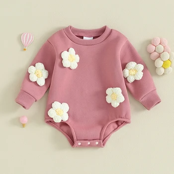 Комбинезон с длинными рукавами для новорожденных девочек, боди с цветочной вышивкой, осенне-зимняя плюшевая одежда большого размера