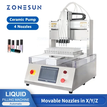 ZONESUN Машина для розлива жидкости ZS-XYZ4 Автоматическая с 4 подвижными головками Флакон с реагентом Керамический плунжерный насос Трубка Химическая Медицинская