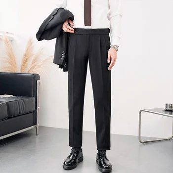 2023Fit Винтажные мужские повседневные облегающие деловые брюки длиной до щиколоток, офисные мужские строгие брюки