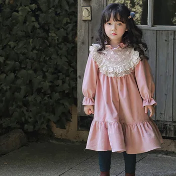 Детские платья в корейском стиле для девочек, Свободное платье-труба с длинным рукавом для девочек, Осенне-зимняя одежда для девочек QZ316