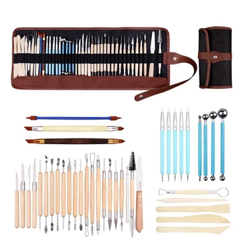 Набор глиняных инструментов из 40 предметов, набор глиняных инструментов, твердая таблетированная ручка, акриловая ручка для ногтей, деревянный глиняный нож, прочный, простой в установке
