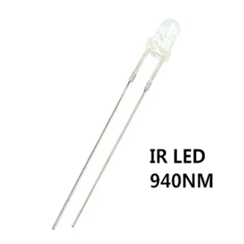 100ШТ 3 мм ИК-светодиод 940 Нм 20 мА постоянного тока 1,2-1,5 В Прозрачная инфракрасная светодиодная лампа 940 Нм Водяная прозрачная лампа 2 контакта