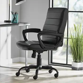 Офисное кресло менеджера из натуральной кожи со средней спинкой Mainstays, черное