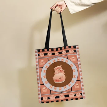 Женская Экологичная сумка Yikeluo С Милым Мультяшным Поросенком, Холщовая Повседневная сумка-тоут Для девочек, Розовая сумка На плечо, Пригородная сумка-Тоут