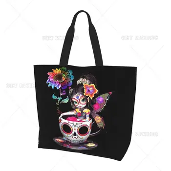 Suger Skull Fairy Красочная Женская сумка для покупок на плечо, сумка для пикника, сумка для супермаркета, Многоразовая сумка для покупок, Эко-сумка