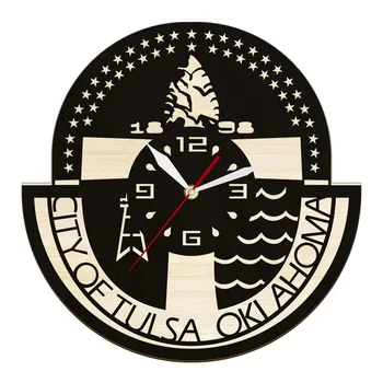 Город Талса, Оклахома, Деревянные настенные часы с резьбой, домашний декор для гостиной, Горизонт Соединенных Штатов, Нефтяная столица Европы, Настенные часы