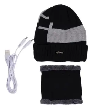 Шапочка-бини с подогревом, теплая термоэлектрическая вязаная шапочка-бини с подогревом, мягкий шарф-грелка для шеи, шапка с USB-подогревом для пеших прогулок в холодную погоду