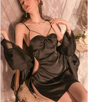 Сексуальная пижама женская moody, подтяжки на маленькой груди, ночная рубашка, женская летняя ночная рубашка из ледяного шелка, комплект халатов