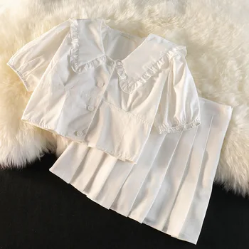 Комплект костюмов с плиссированной юбкой для маленьких девочек, летняя новинка, модный детский топ в стиле ретро, плиссированная юбка с бантом, Милая плиссированная юбка для девочек