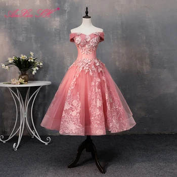 AnXin SH винтажное платье принцессы розового цвета с цветочным рисунком и вырезом лодочкой без рукавов трапециевидной формы для невесты трапециевидной формы для вечеринки, короткое вечернее платье, маленькое платье