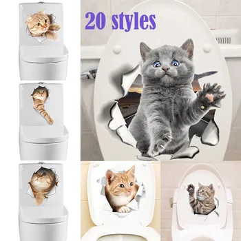 Милые 3D наклейки для кошачьего туалета Дома и в общественных местах Наклейка на крышку унитаза Прозрачное Съемное украшение СДЕЛАЙ сам Домашняя Ванная комната