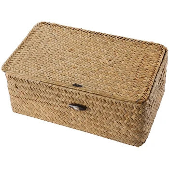 Коробка для хранения из морской травы, сплетенная вручную, корзина для хранения, органайзер для макияжа, многоцелевой контейнер с крышкой