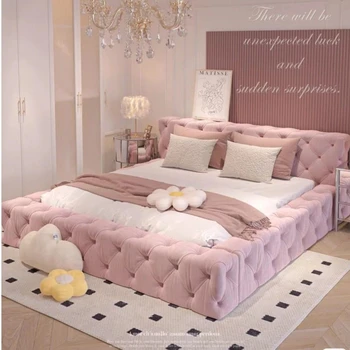 Кровать из ткани кремового цвета, современный минимализм, татами с пряжкой 1,8 Mira, напольное покрытие для главной спальни, Свадебная кровать