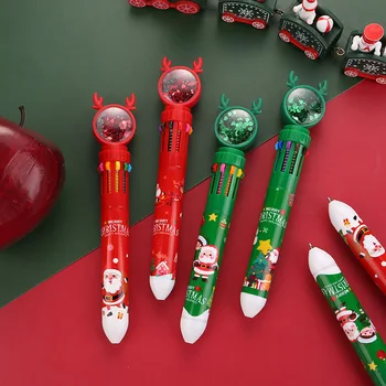 40шт Рождественская шариковая ручка 10 цветов, Мультяшная Выдвижная ручка-роллер, Подарки, Школьные канцелярские принадлежности