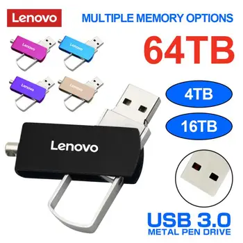 Lenovo 64 ТБ USB Флэш-Накопитель 2 ТБ 4 ТБ Металлический Высокоскоростной Флеш-Накопитель Портативный Водонепроницаемый USB-Накопитель 16 ТБ USB-Памяти Для Портативных ПК