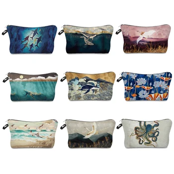 Косметичка с принтом Дизайн животного кита / журавля, женская сумка, модные косметички, мини-пеналы, сумка для хранения, сумка для монет, кошелек