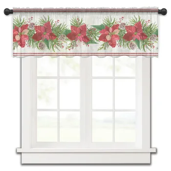 Рождественский цветок, сосновая елка, сосновая шишка, короткие тюлевые занавески, вуаль для спальни, прозрачная занавеска на половину окна, кухонный шкаф, маленькие шторы