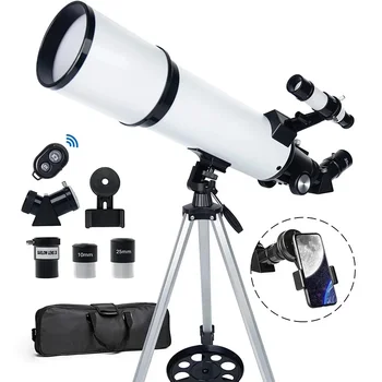 Астрономический телескоп 80600 с 180-кратным увеличением, рефракторный телескоп с 80-мм большой апертурой, телескоп с переносным штативом, держатель для телефона