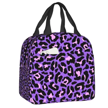 Бесшовная термоизолированная сумка для ланча с фиолетовым и розовым леопардом в виде гепарда, сменный контейнер для ланча для школьной коробки для еды