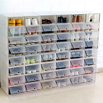 Белая коробка для обуви с откидной крышкой, Утолщенный Прозрачный Выдвижной ящик, Пластиковые Коробки для обуви, Штабелируемая Коробка, Органайзер для обуви, Полка для хранения обуви