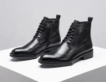 зимние мужские ботинки, ботинки из натуральной кожи, корейские высокие ботинки на шнуровке с геометрической подошвой, мужские ботильоны, мужские ботинки из брока