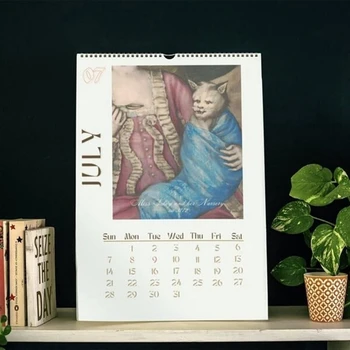 Настенный календарь с кошкой на 2024,2024 Забавный календарь с кошкой эпохи Возрождения, Подвесной настенный календарь, Календари с кошками на 12 месяцев с уродливой прочностью