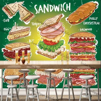 Ручная роспись American Sandwich Varietie на заказ для ресторана быстрого питания, промышленный декор, обои, Пекарня, обои 3D