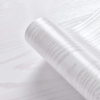 Очистите и приклейте самоклеящуюся бумагу Серебристо-белые виниловые обои из древесной бумаги для декоративной бумаги для шкафов и мебельных наклеек