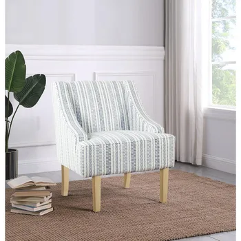 Бархатное кресло с акцентом на подлокотниках, домашнее кресло для гостиной, современные кресла в синюю фермерскую полоску, мебель
