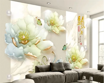 Индивидуальные обои 3D рельефная фреска с цветком пиона современный минималистский ювелирный декор для гостиной ТВ фон настенная декоративная роспись
