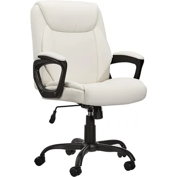 Классическое Офисное Компьютерное кресло с подлокотником и средней спинкой из Искусственной кожи - Кремовый, 26 