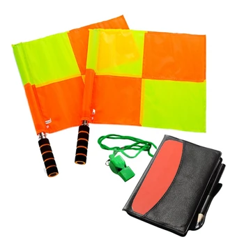 Футбольный судейский набор, футбольные флажки в клетку, бумажник-записная книжка с красно-желтой карточкой и свистком