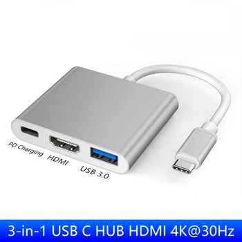 3 В 1 USB C КОНЦЕНТРАТОР TYPE-C к HDMI Адаптер TYPE C Удлинитель USB 3.0 Конвертер HDMI-совместимый Адаптер для ПК Ноутбук Macbook