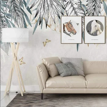 Абстрактные линии Ретро обои Листья тропических растений 3d фреска Обои с бабочками для гостиной Декор спальни