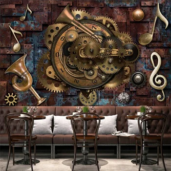 Европейская и американская винтажная фреска с железными шестернями, обои с металлическими шестернями, 3D Музыкальный бар, KTV, промышленный декор, фоновые обои