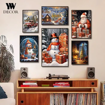 Забавный Санта-Клаус и Снеговик, картина на холсте, HD печать, настенный художественный плакат, картина для рождественского домашнего декора в гостиной