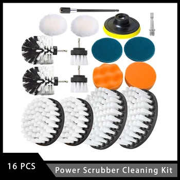 Комплект для чистки Power Scrubber 16 шт. с дрелью, щетками, чистящими подушечками, шерстяной полировальной подушечкой для чистки ванной, кухни, автомобиля
